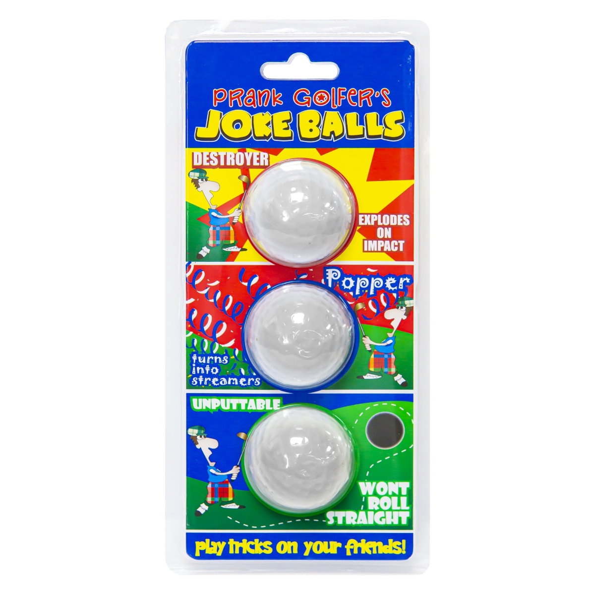 Prank Golfer's Joke Balls 3er-Pack – Scherz-Golfbälle in Blisterverpackung