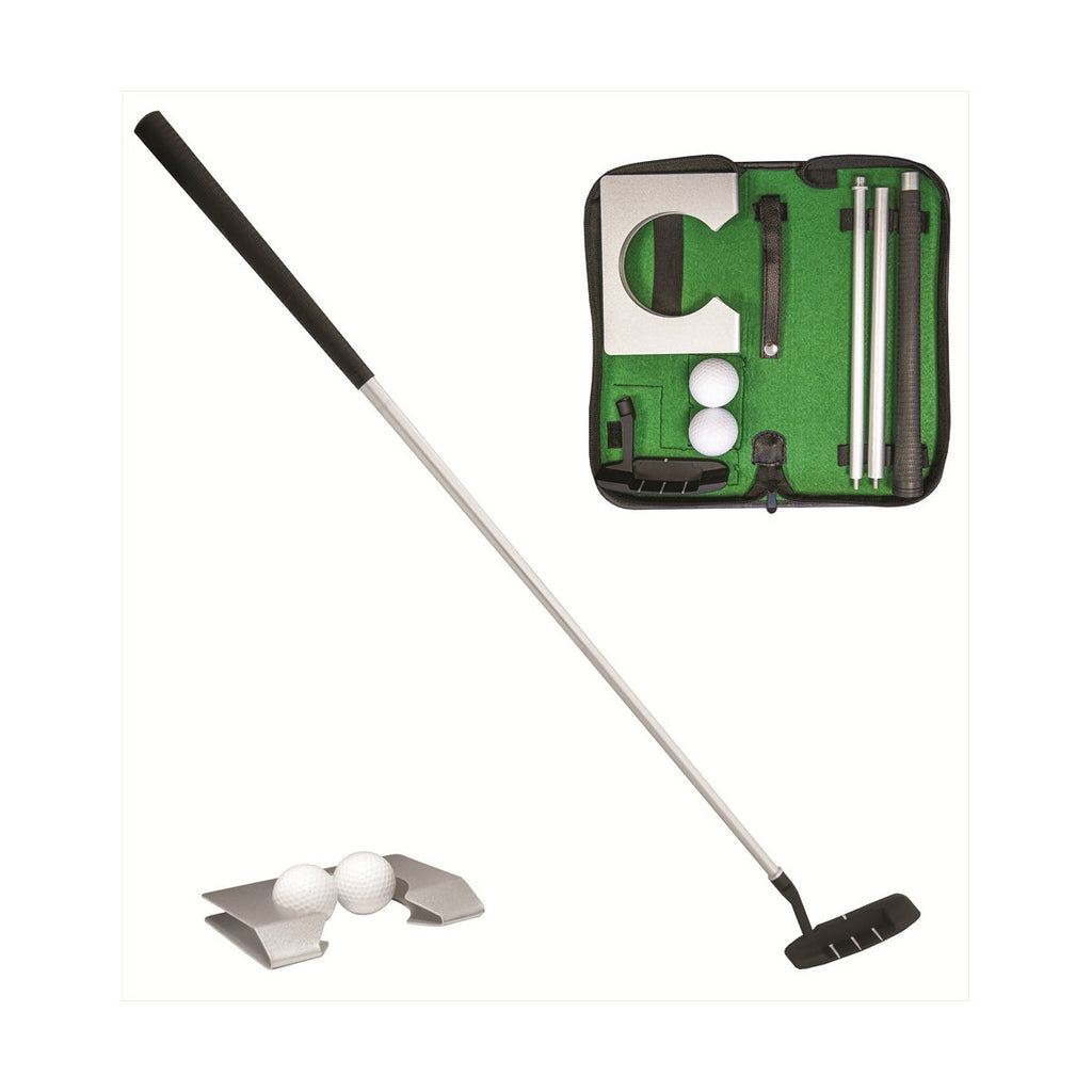 Executive Putting Set: zerlegbarer Putter, zwei Bälle, Putt-Loch und Etui