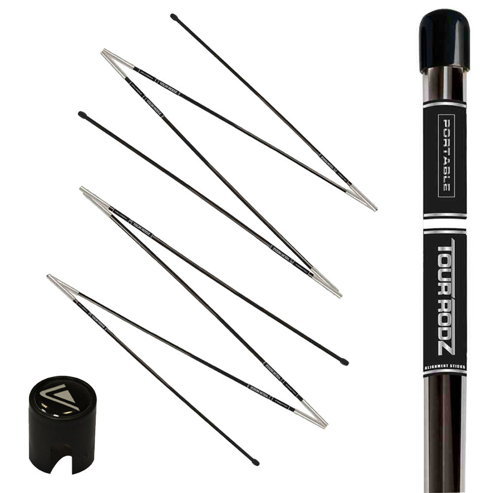 Longridge Portable Tour Rod – zwei gefaltete Ausrichtungsstäbe neben dem Köcher