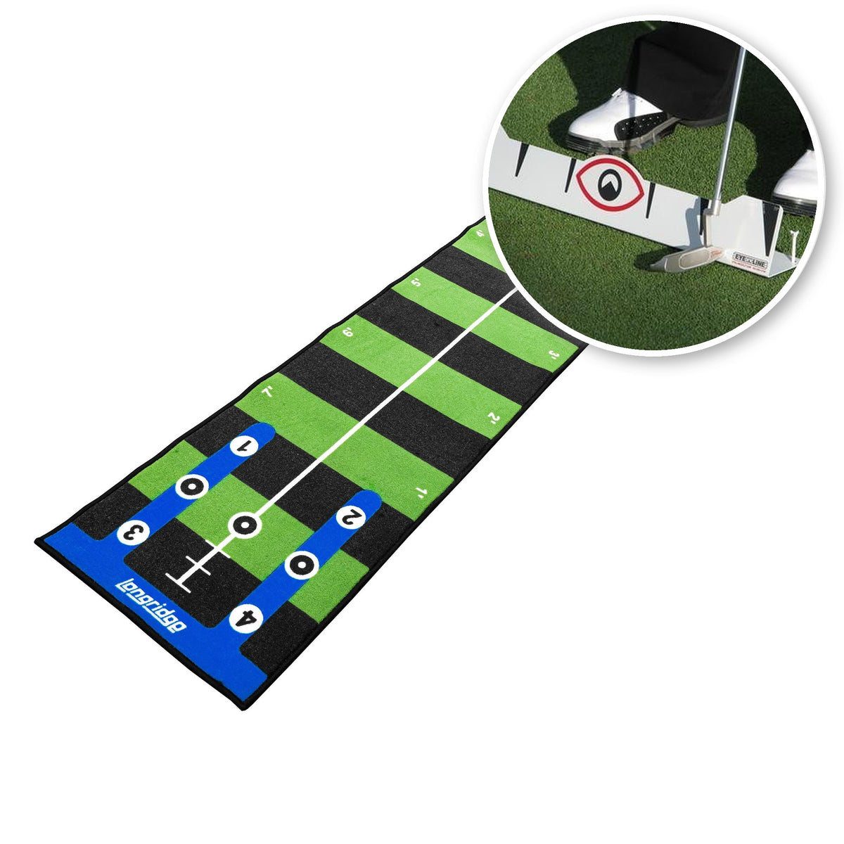 Putting Matte 3 m im Set mit der Edge Putting Rail: im Kreis läuft der Putter an der Putting-Schiene