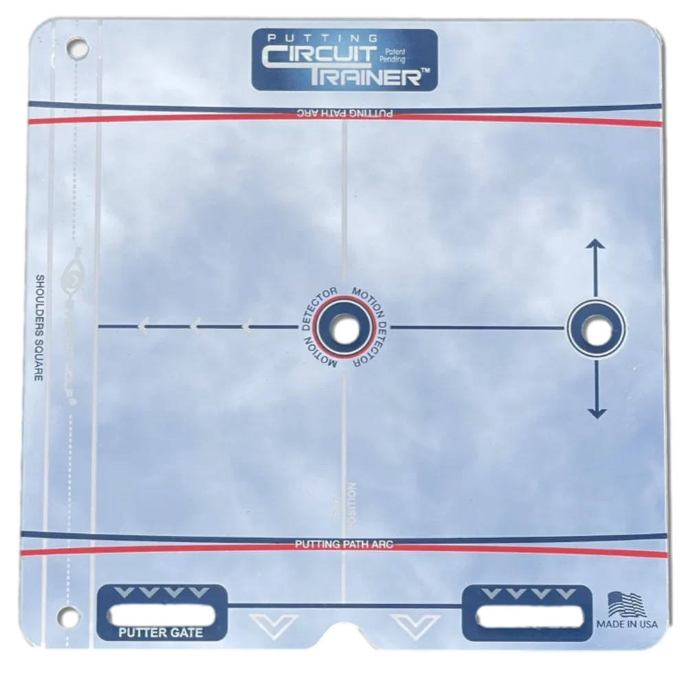 Putting Circuit Trainer – Spiegel-Platte von oben mit Linien für Putterbahn und Schultern