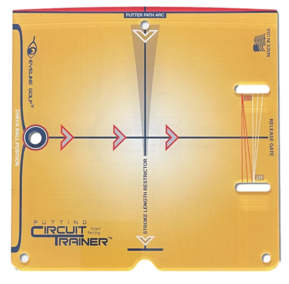 Putting Circuit Trainer – gelbe Platte von oben mit Release-Tor und Markierung für die Schlaglänge