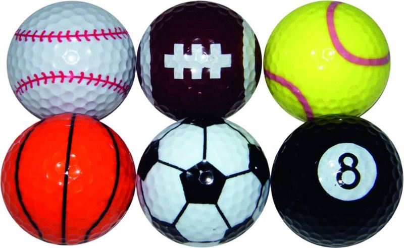 Golfbälle mit Sportmotiv - Baseball - Fußball - Basketball - Snooker - Football - Tennis