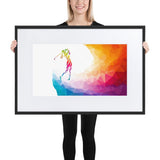 Gerahmtes Poster aus mattem Papier mit Passepartout - Frau beim Golfschlag - G-O-A-L-F