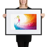 Gerahmtes Poster aus mattem Papier mit Passepartout - Frau beim Golfschlag - G-O-A-L-F