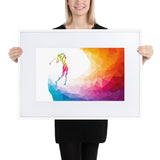 Gerahmtes Poster aus mattem Papier mit Passepartout - Frau beim Golfschlag - G-O-A-L-F