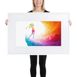 Gerahmtes Poster aus mattem Papier mit Passepartout - Frau beim Golfschlag - G-O-A-L-F