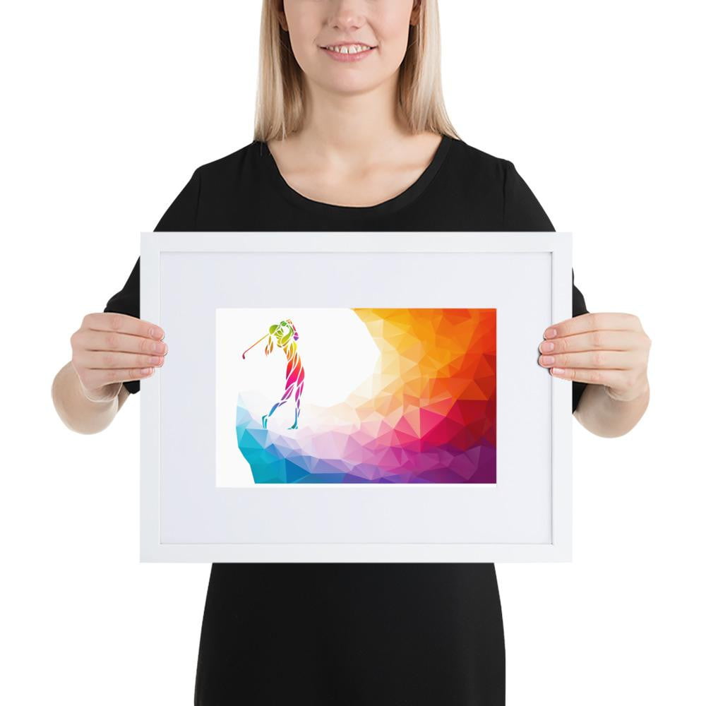 Gerahmtes Poster aus mattem Papier mit Passepartout - Frau beim Golfschlag Zweitbild