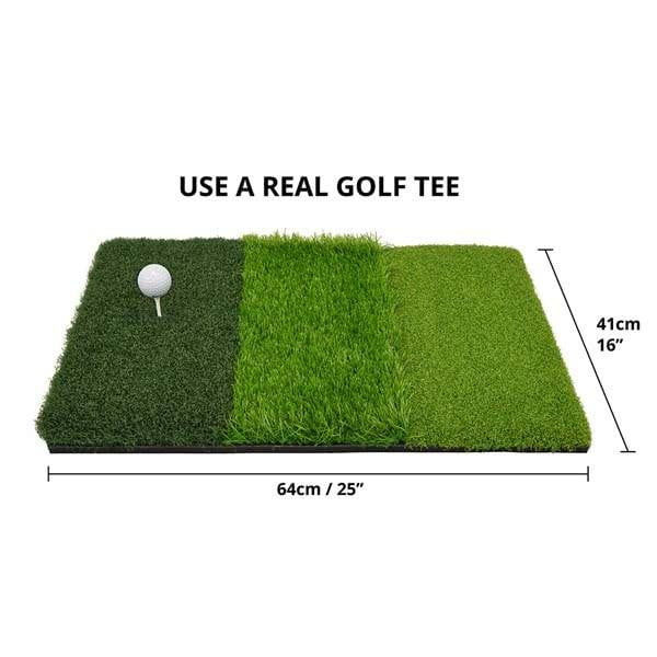 Golf Trainings Matte mit 3 verschiedenen Oberflächen - schone Deinen Rasen und Boden beim Trainieren zu Hause - G-O-A-L-F